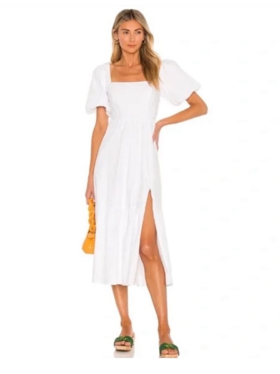 Astr Dresses & Skirts - ASTR the Label Poplin White Square-Neck Midi Dress with Puff Sleeves